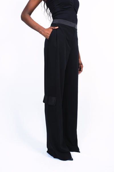 Pantalon à pinces taille haute bimatière