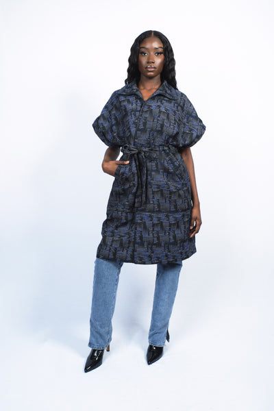 manteau motifs bleu manches amovibles