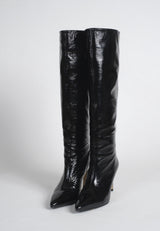 Bottes en cuir d’agneau vernis noir