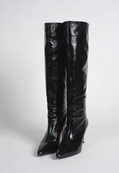 Bottes en cuir d’agneau vernis noir