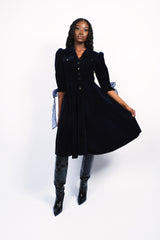 Robe militaire en velour de coton bleu