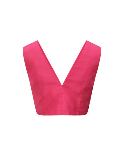 Jaquette crop top fuchsia en soie sauvage