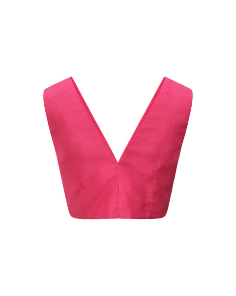 Jaquette crop top fuchsia en soie sauvage