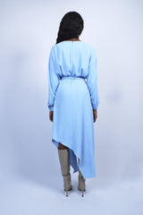 Robe baby blue asymétrique dolman