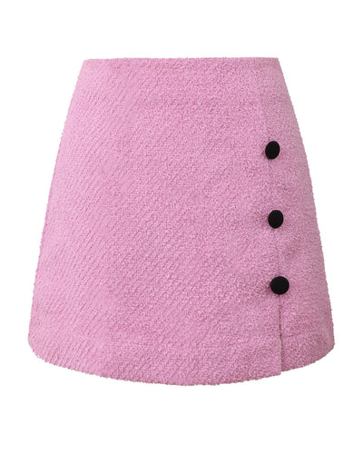 Mini-jupe bicolore rose et noir en tweed