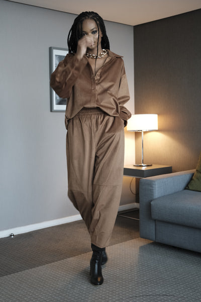 Ensemble Oversize en velours côtelé marron