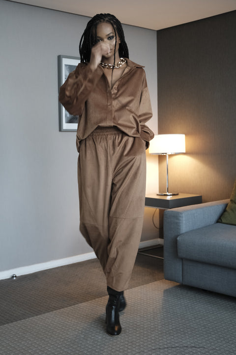 Ensemble Oversize en velours côtelé marron