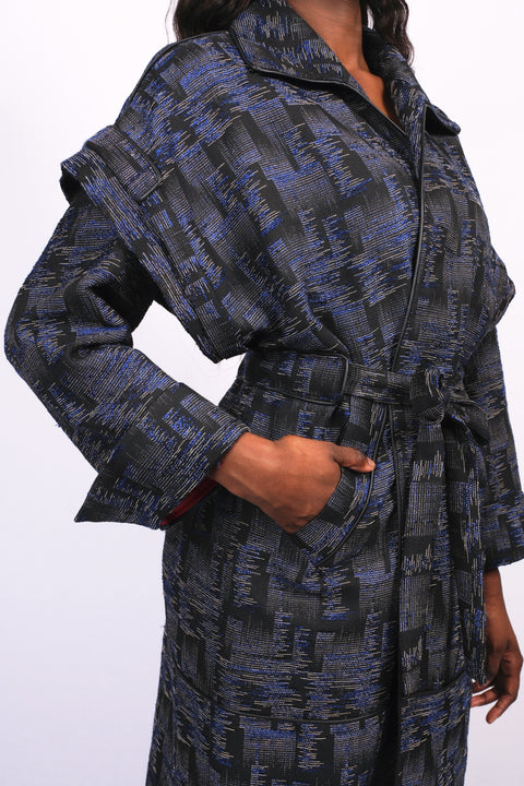 manteau motifs bleu manches amovibles