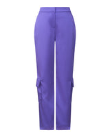 Pantalon cargo taille haute satiné violet