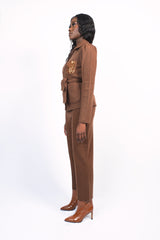 Pantalon en laine marron Merino