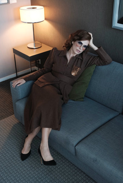 Ensemble merino marron jupe trapèze