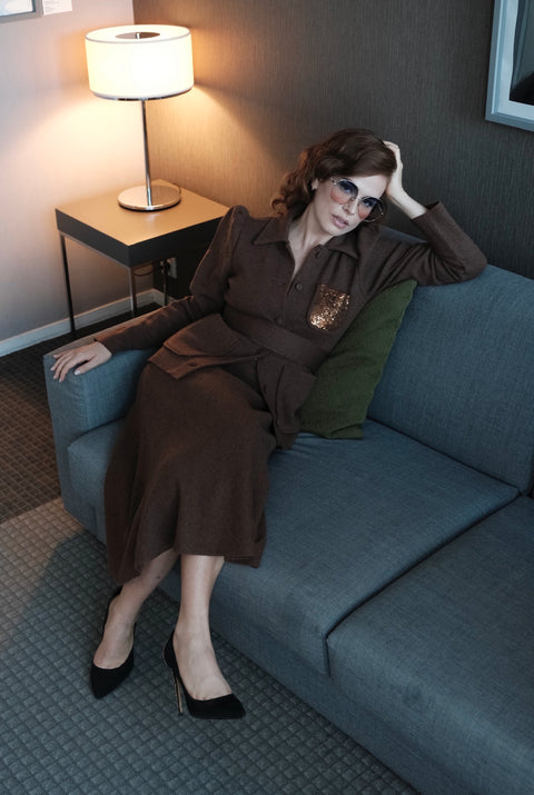 Ensemble merino marron jupe trapèze