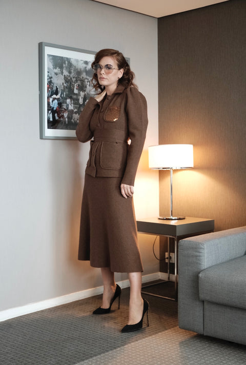 Ensemble merino marron jupe trapèze