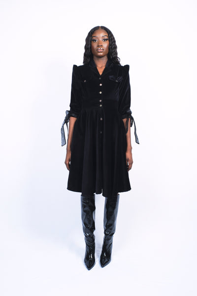 Robe en velour de coton noir