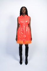 Robe veste orange en cuir végétal satiné