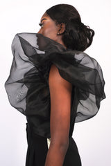 Crop Top drapé bi-matière noir