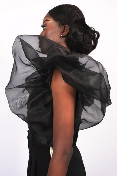 Crop Top drapé bi-matière noir