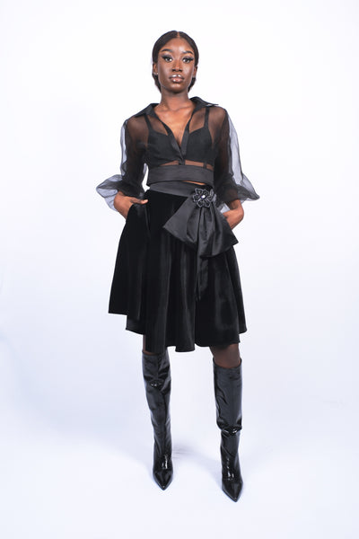 Jupe velours nœud bijoux