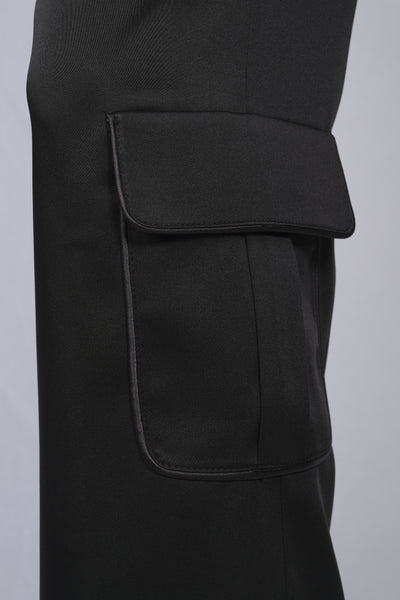 Pantalon cargo taille haute satiné