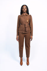 Pantalon en laine marron Merino