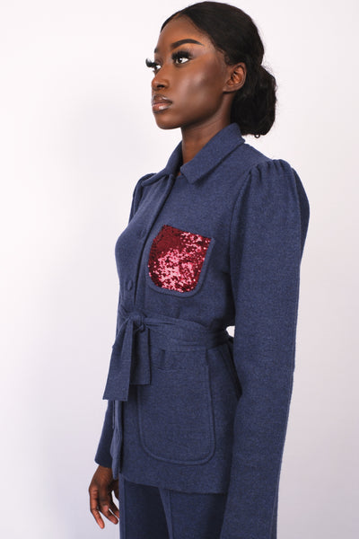 Cardigan en laine merino indigo