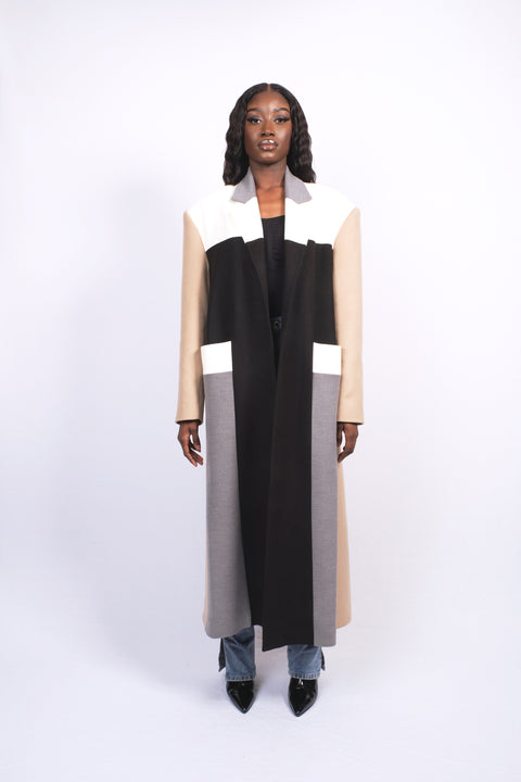 Manteau cachemire oversize multicolore.