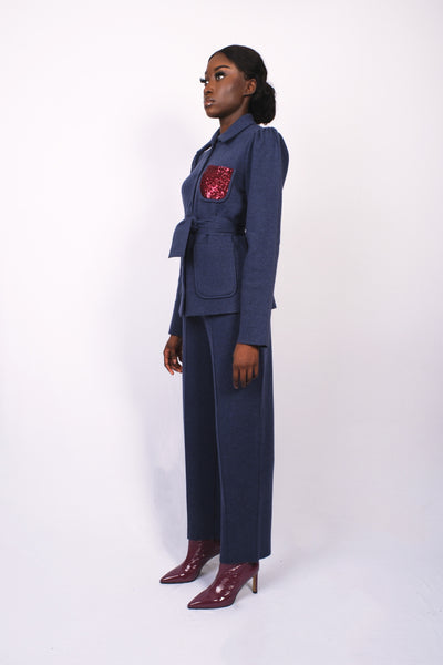 Cardigan en laine merino indigo