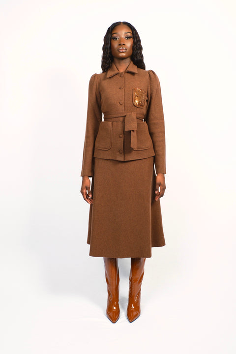 Cardigan marron en laine mérinos