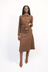 Ensemble merino marron jupe trapèze