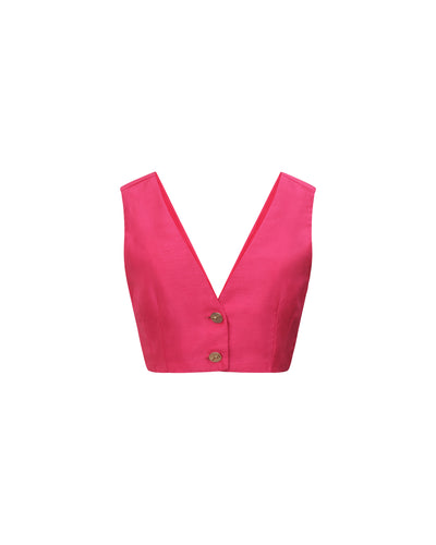 Jaquette crop top fuchsia en soie sauvage