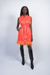 Robe veste orange en cuir végétal satiné