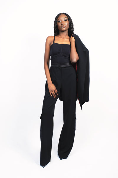 Pantalon à pinces taille haute bimatière