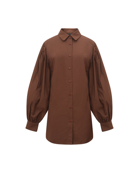 Chemise manches bouffantes popeline chocolat