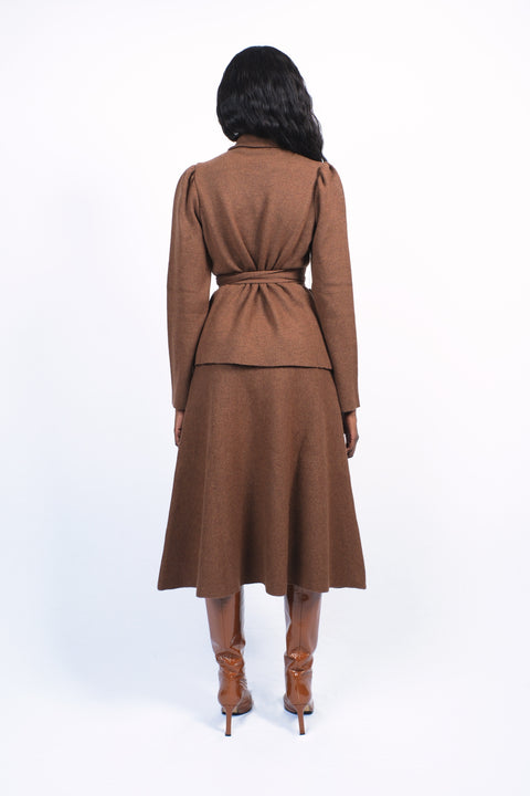 Ensemble merino marron jupe trapèze
