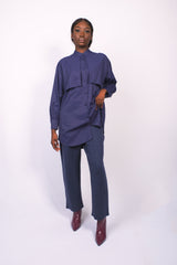 Pantalon taille haute en merino indigo