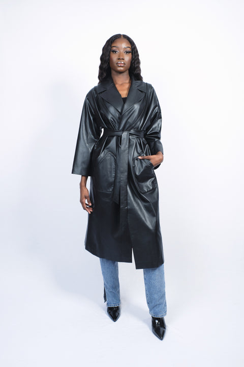 Manteau oversize en cuir végétal