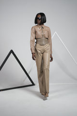 Pantalon flare en cuir d’agneau Nude