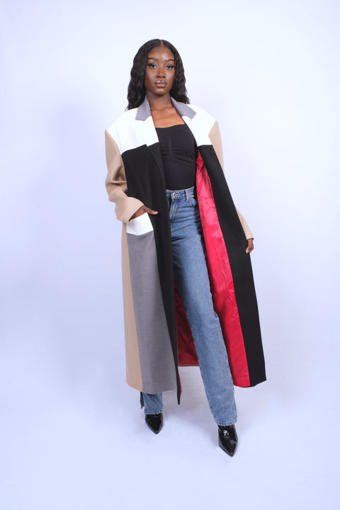 Manteau cachemire oversize multicolore.