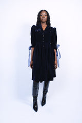 Robe militaire en velour de coton bleu