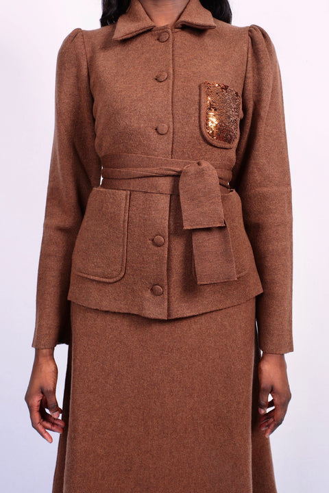 Cardigan marron en laine mérinos