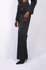 Pantalon cargo taille haute satiné