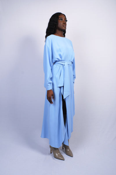 Robe baby blue asymétrique dolman
