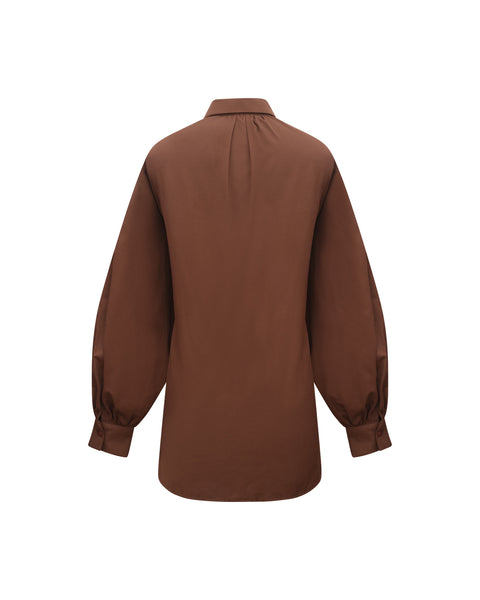 Chemise manches bouffantes popeline chocolat