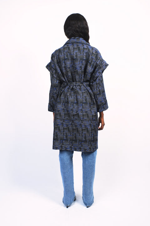 manteau motifs bleu manches amovibles