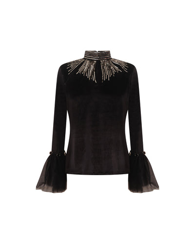 Top en velour noir col montant