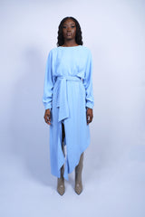 Robe baby blue asymétrique dolman