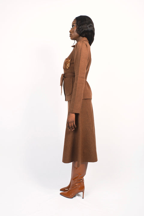 Cardigan marron en laine mérinos