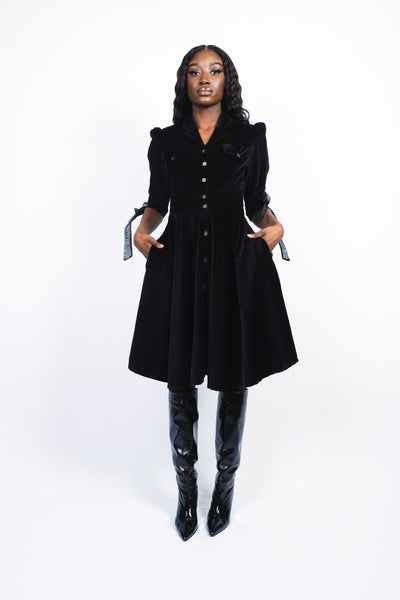 Robe en velour de coton noir