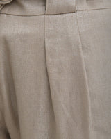 Pantalon taille haute à pince en lin et viscose effet métallisé