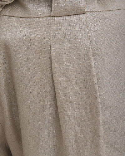 Pantalon taille haute à pince en lin et viscose effet métallisé